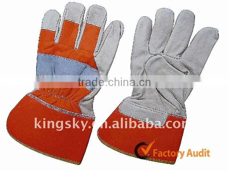 Hi Viz Fully lined cow hide winter leather glove with reflective strap back