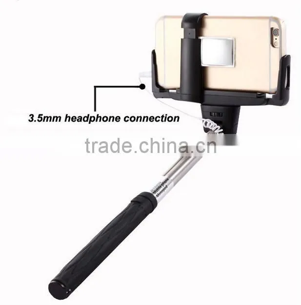 2016 popular fashion selfie stick for mobile phone D09 wireless monopod selfie stick with mirror