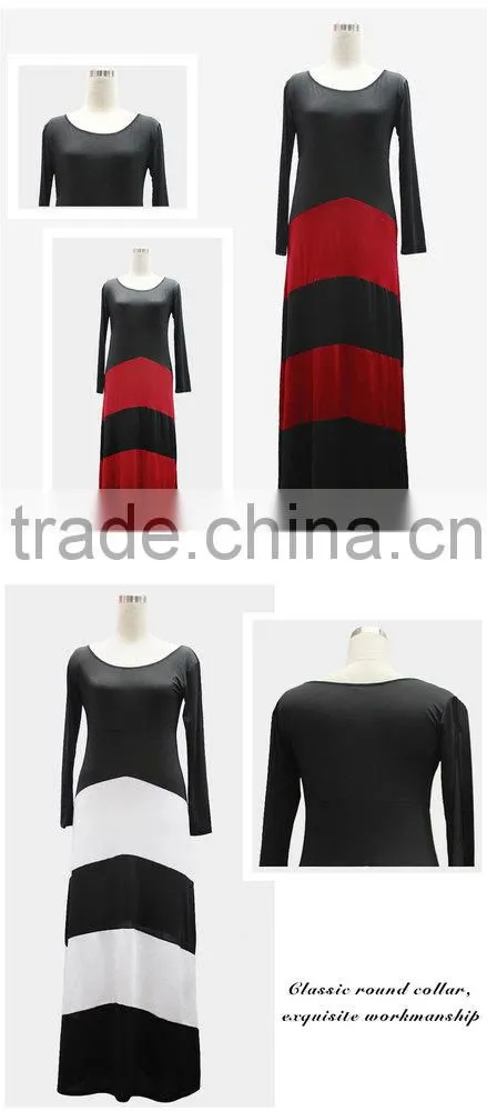 Fashion sey color long sleeve stripe geometry rules section tows dress