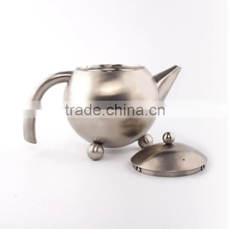 stainless steel 18/8 round tea pot tablewares SGS/FDA/LFGB drinking water jug housewares tea kettle with three pearl legs