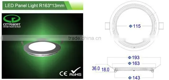 super slim 160mm cut out 12w LED Round Panel Light office with PC fireprof material for innovative lighting