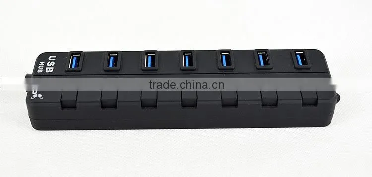 High Capacity usb por hub, 7 port usb hub 3.0 with individual on/off switches and LED Lights for computer accessories