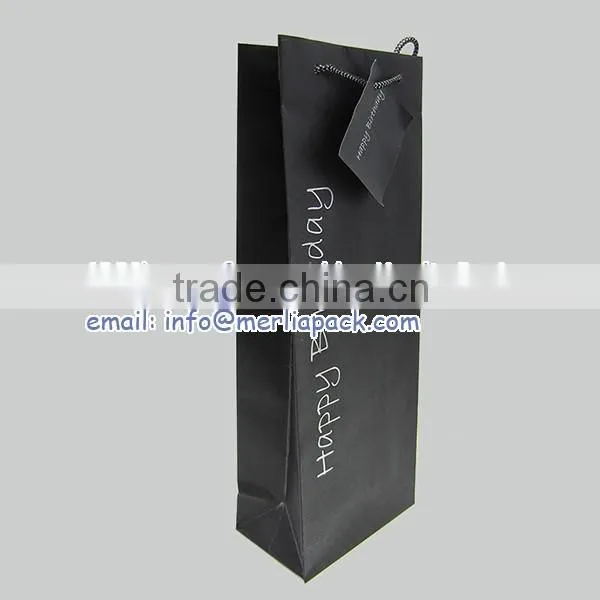 Black Wine Bag Euro Hook Paper Bag With Swing Tag Loop Handles