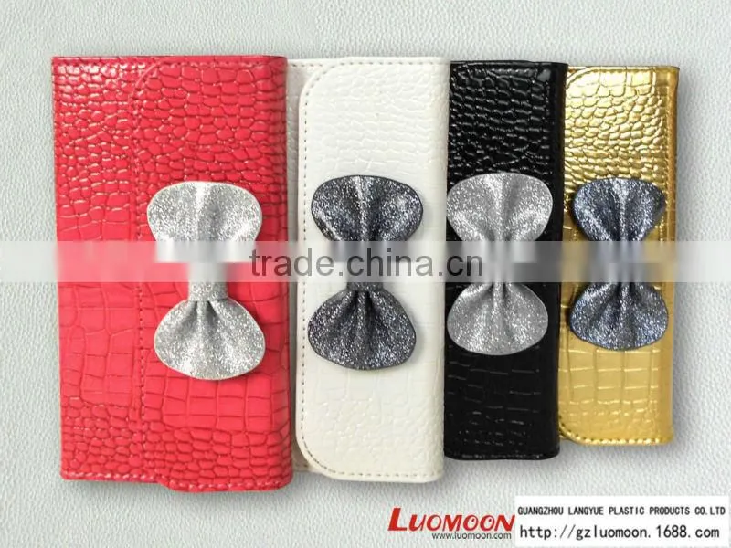 Luxury Crocodile Leather Vein Butterfly Knot Case for S4 S5 S6