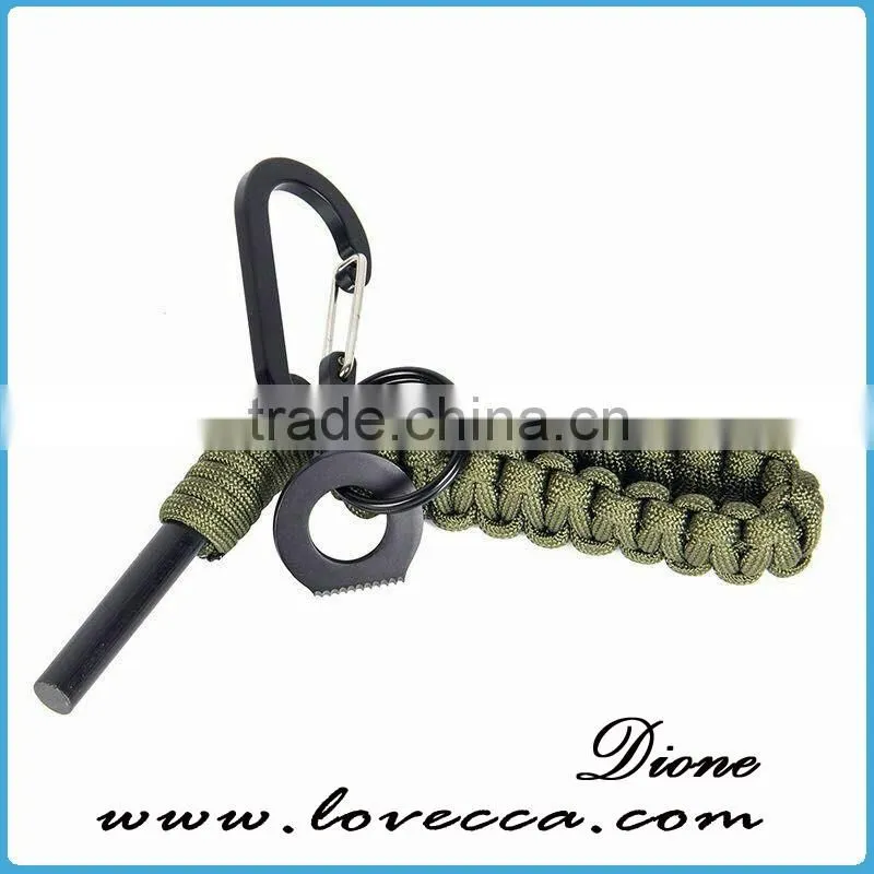 Army tactical outdoor survival paracord key chain with firestarter bar