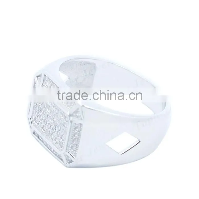 Big face CZ micro setting rings 925 silver jewelry men rings