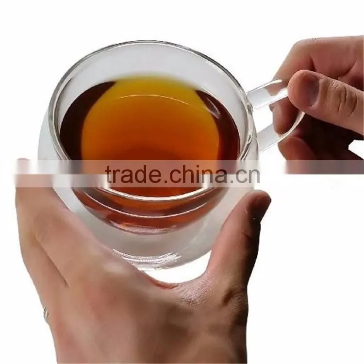 2016 Amazon hot sell Double Wall Glass Insulated Tea Cup Coffee Mug 12 oz with Bamboo Teaspoon