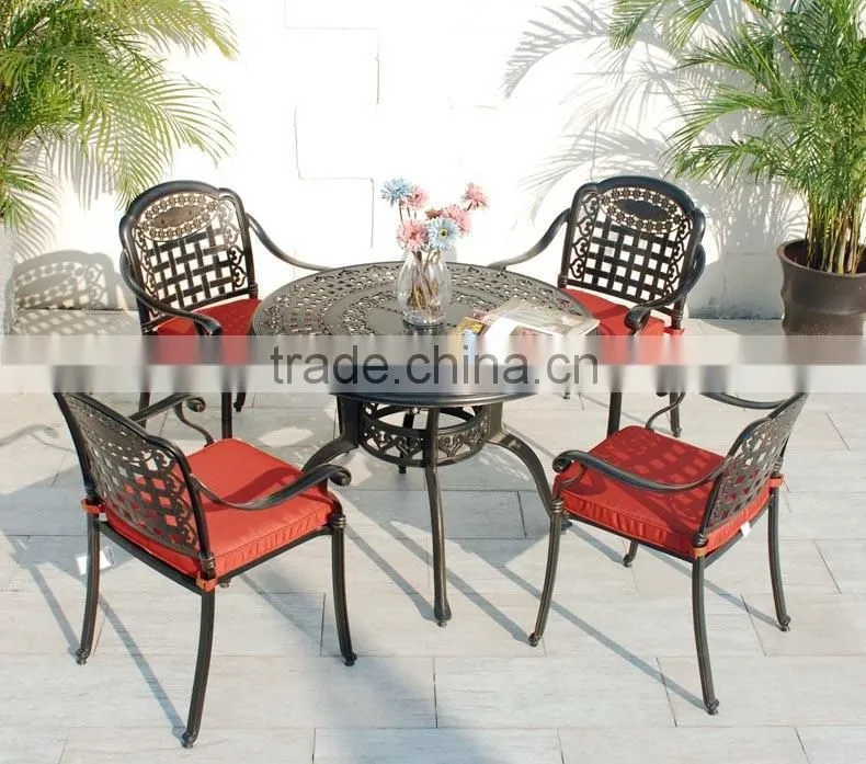 2016 New Design Cast Aluminum 5-Piece Dining Set with Seat Cushions and Round Dining Table, Antique Bronze Finish