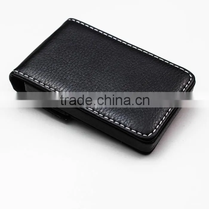Vertical Black PU leather credit card holder with magnetic button closure and embossing LOGO