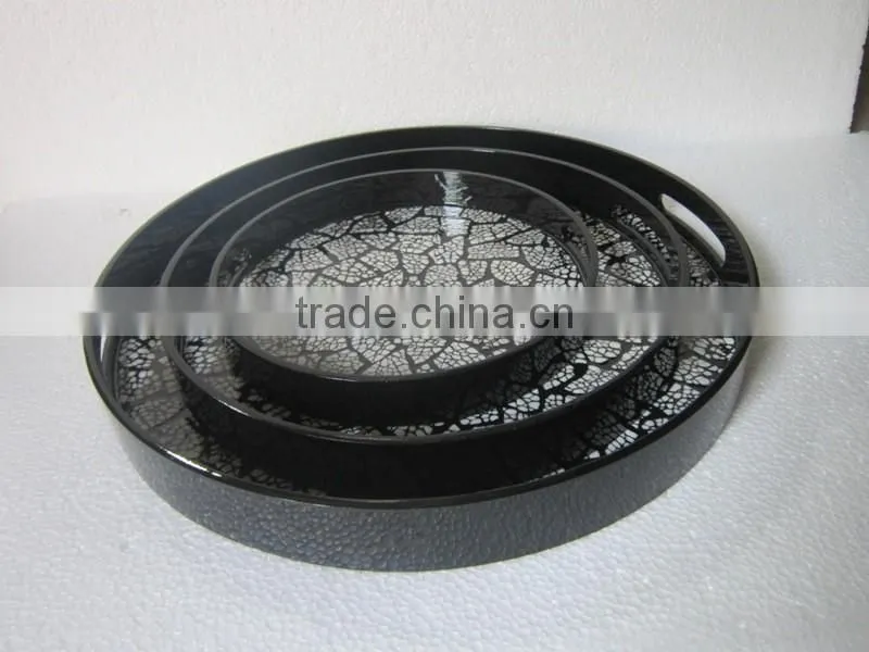 Decorated Lacquer Tray, Shiny Black color with Fireworks in Gold color