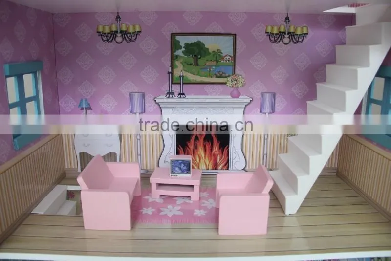 children toys new 2016 design mother garden wooden house toys Strawberry pink double floor simulation Dollhouse