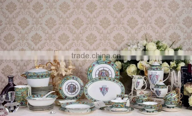 Green color guard pattern painting ceramic dinnerware set