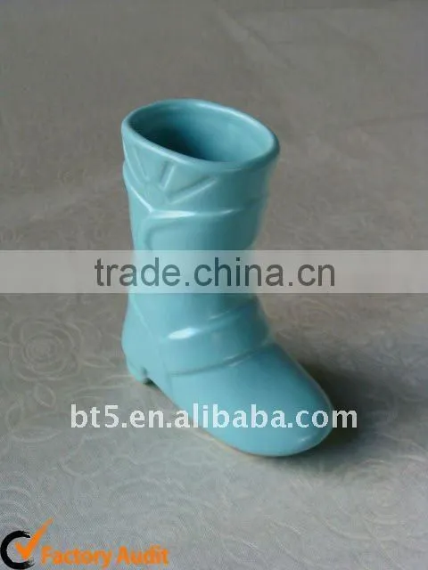 9 inch shoe shape ceramic vases solid blue