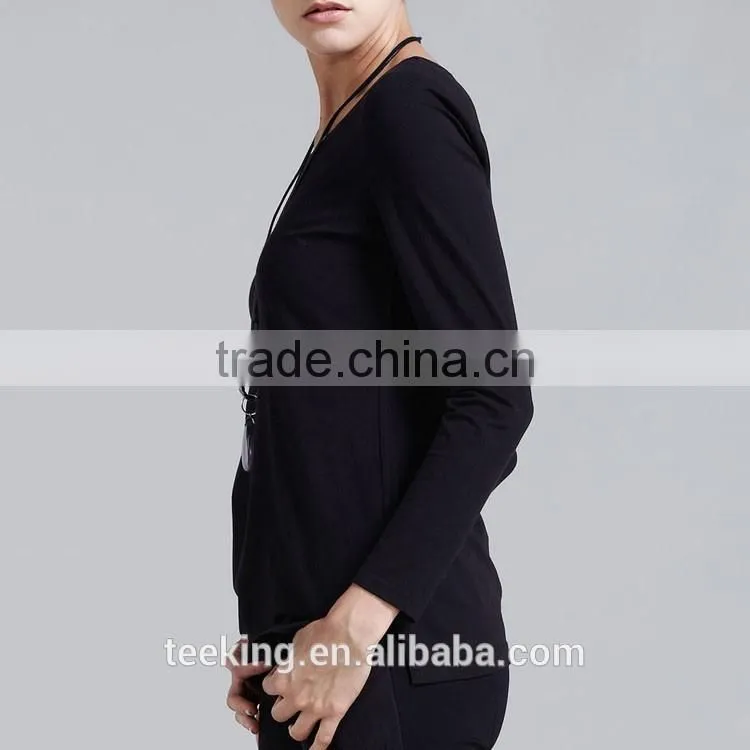 100%cotton plain long sleeve loose fit t shirt for women