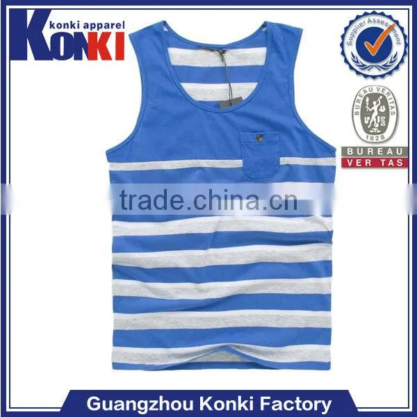plus size stripe light blue mens tank tops in bulk with pocket