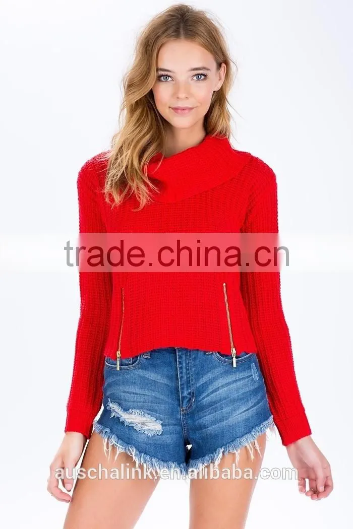 winter lady zip front cowl neck sweater knitting pattern