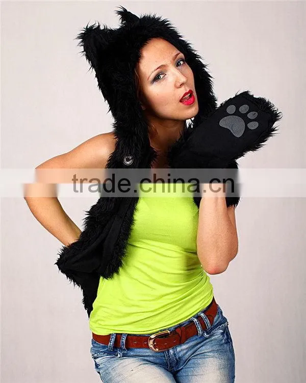 Super quality hot selling stylish animal hood hat scarf gloves with paws