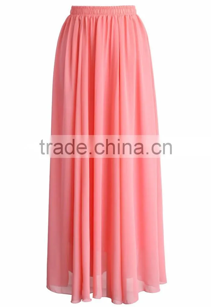 Women wholesale elastic wasitband long skirt fashion chiffon maxi skirt 2016