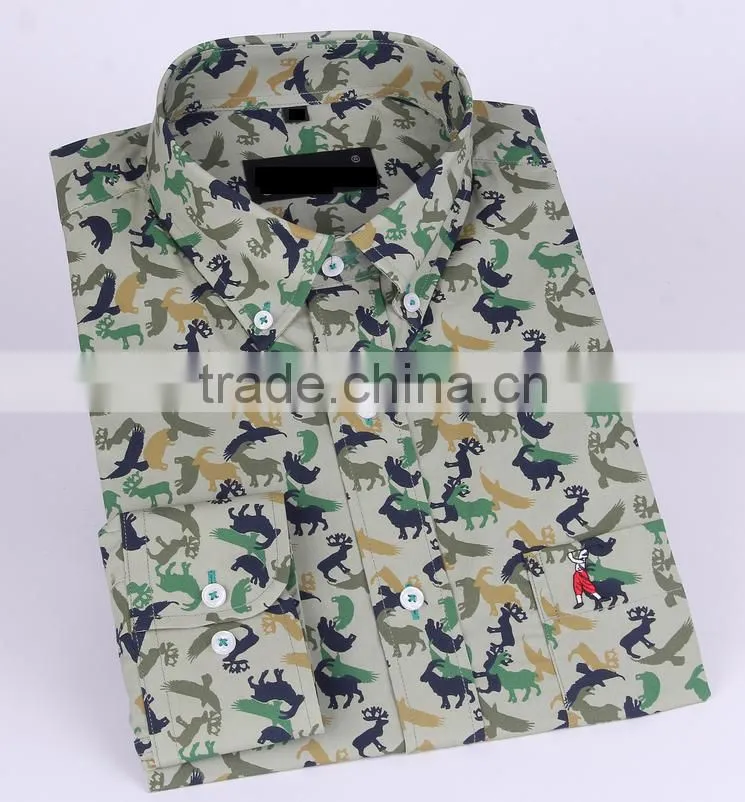 2017 latest camouflage men's long sleeve button-down collar slim fit shirt