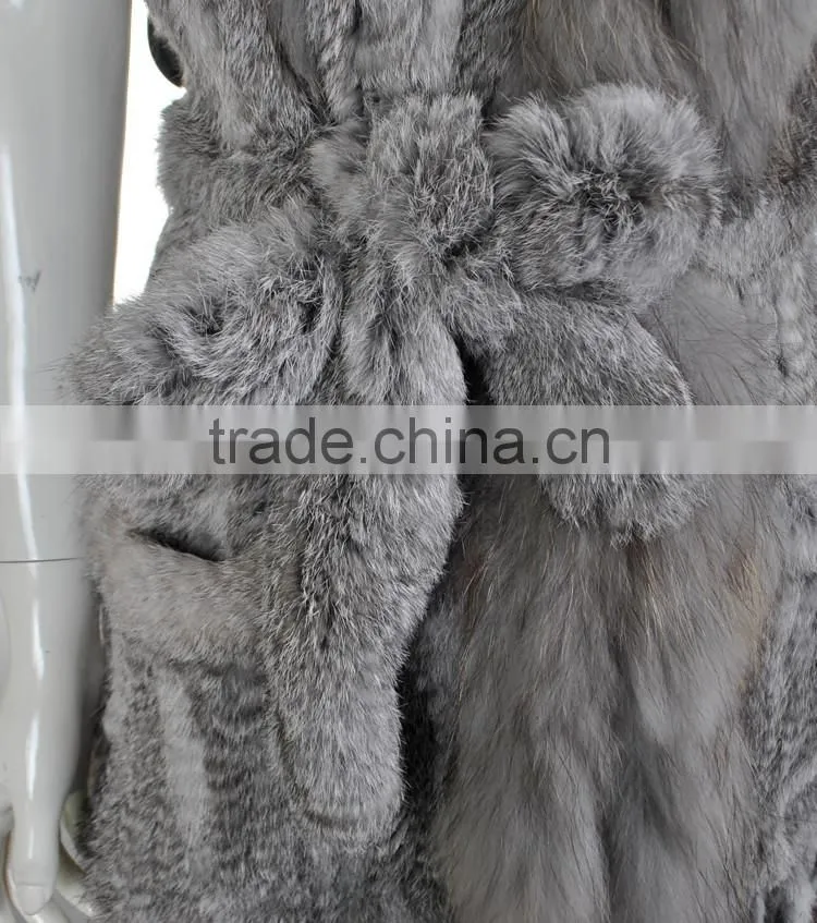 Yanran Fur Factory YR250 Fashion Woman Fur Gilet with Tassels Knit Real Rabbit Raccoon Fur Vest