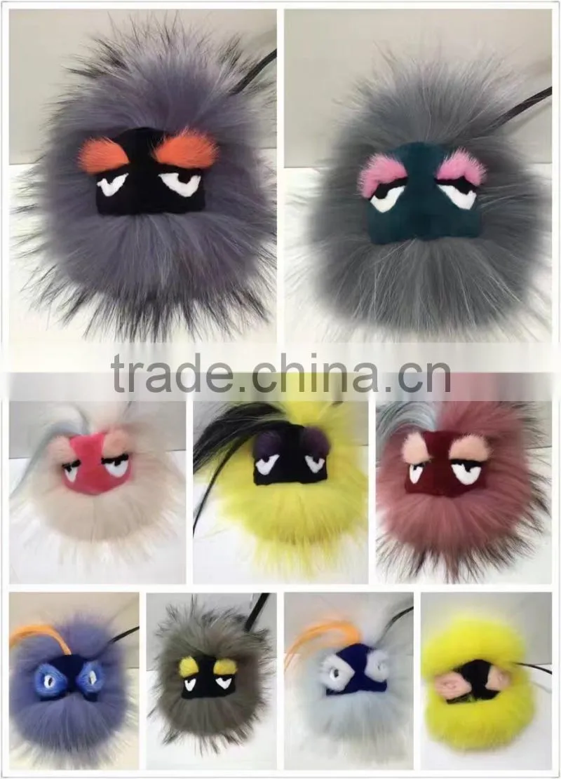 2017 wholesale fashion real raccoon fur monster key chains ,bag accessory in high quality