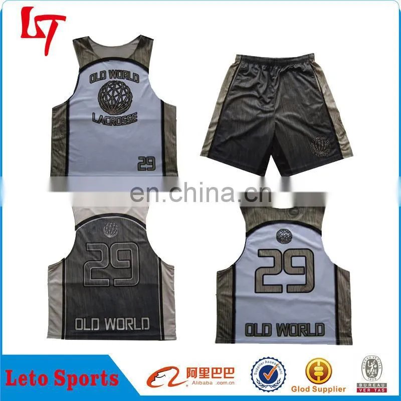 Classical full sublimation printing lacrosse polo t shirts and shorts/ blue box lacrosse uniform design your own