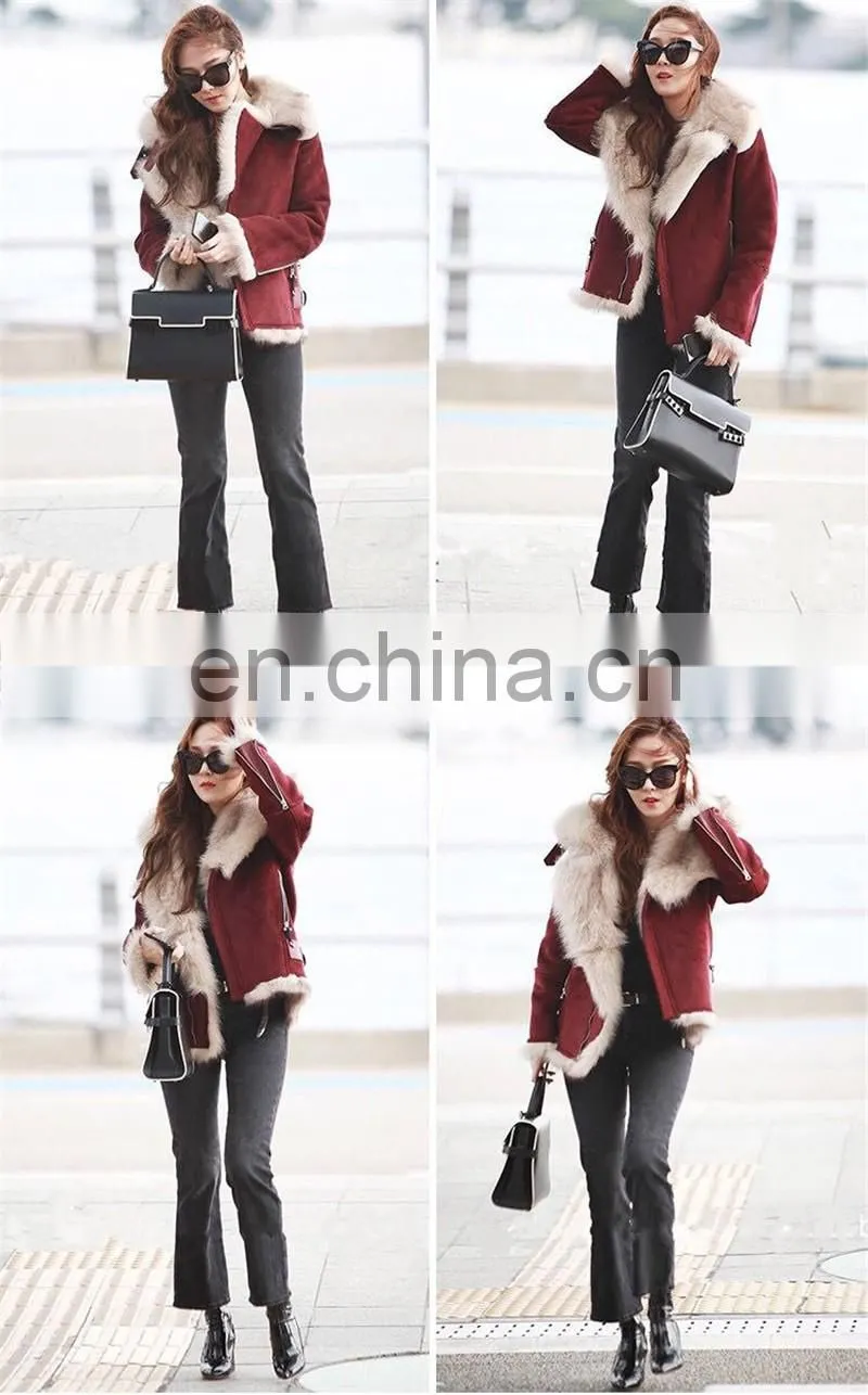 Winter Wholesale Custom Long Sleeve Real Sheep Fur Pure Leather Jacket