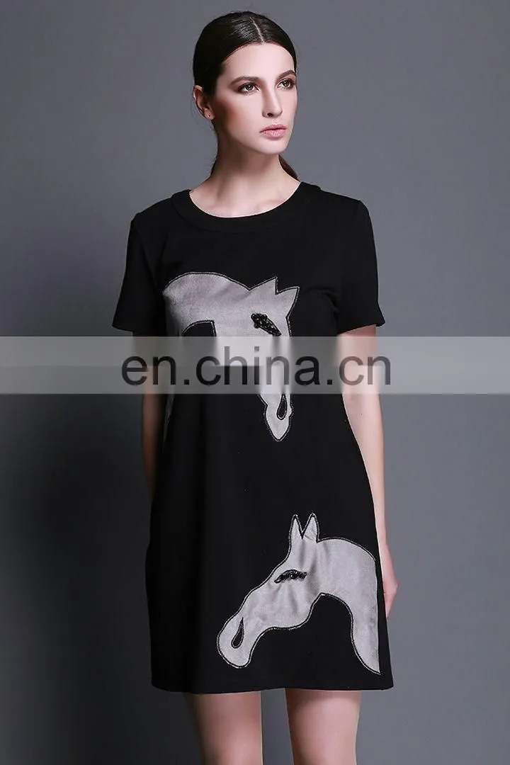 Short sleeve patch embroidery horse new ladies dress