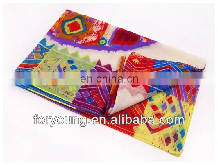 self fringe block printed voile scarf