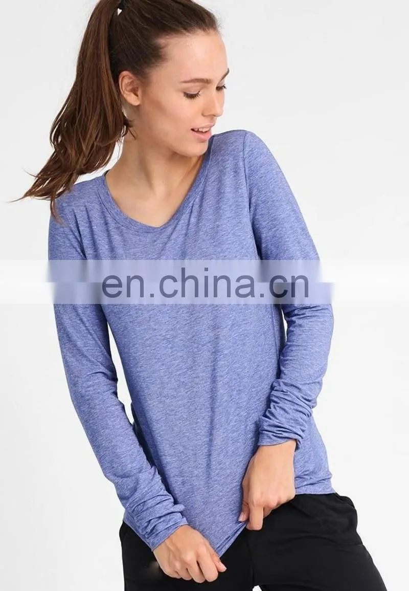 Pofessional blank design women long sleeve fitness shirts gym custom logo in bulk with thumb cuffs