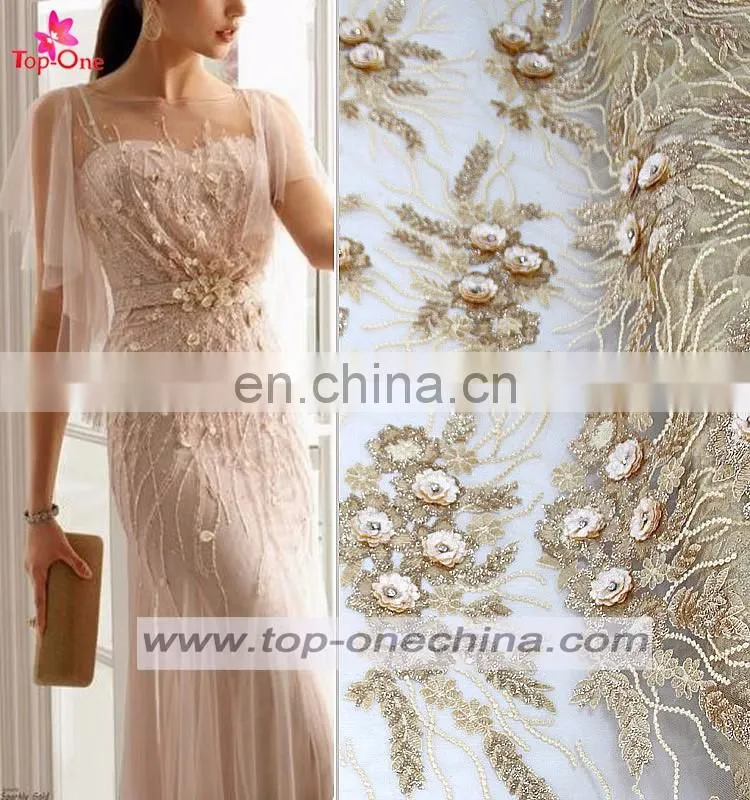 China suppliers handwork embroidery designs/handwork beaded lace fabric/handwork 3d embroidery lace fabric for wedding party