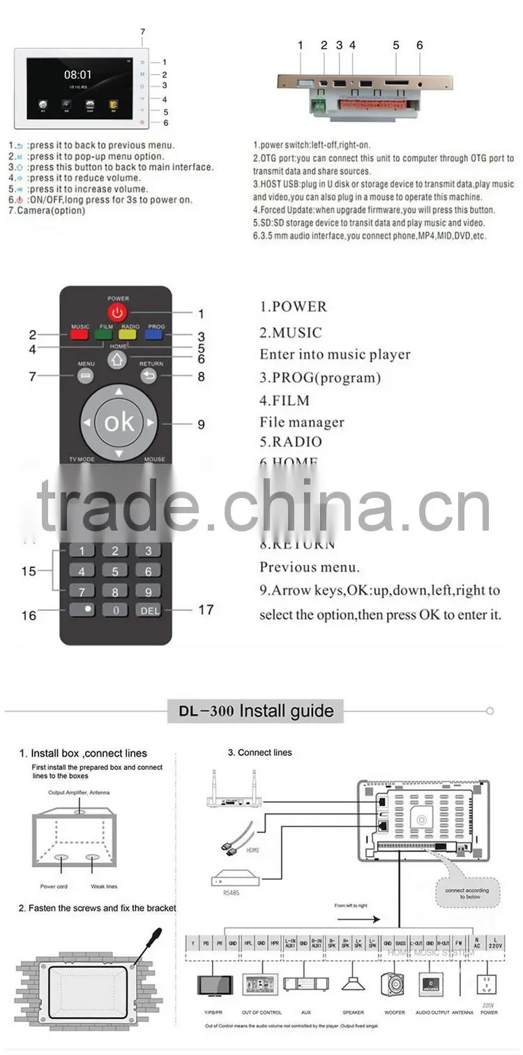 SD Interface Home Automation Touch Screen Digital Background Music Controller/Remote Controller