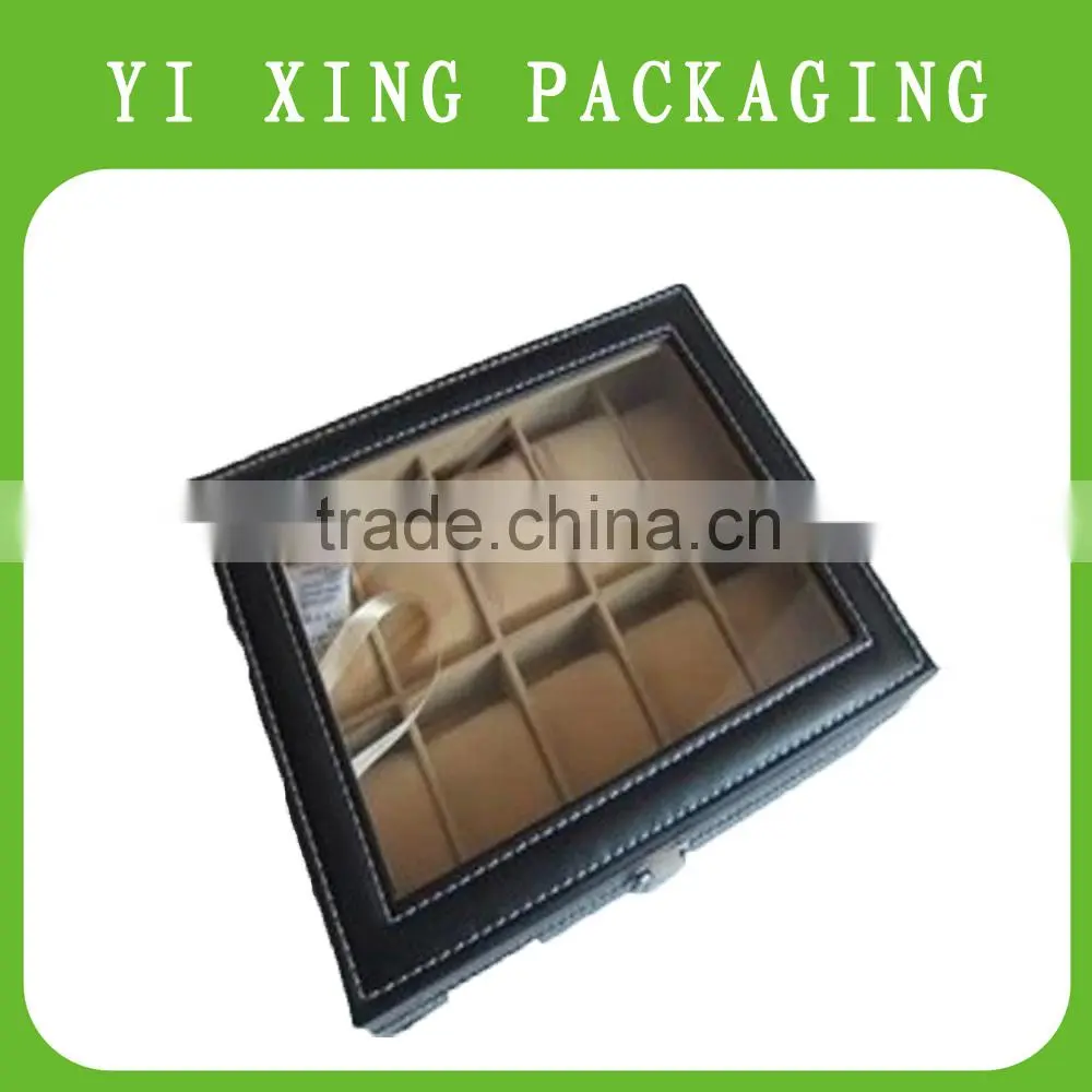 Top quality custom PU leather box with glass window for watch
