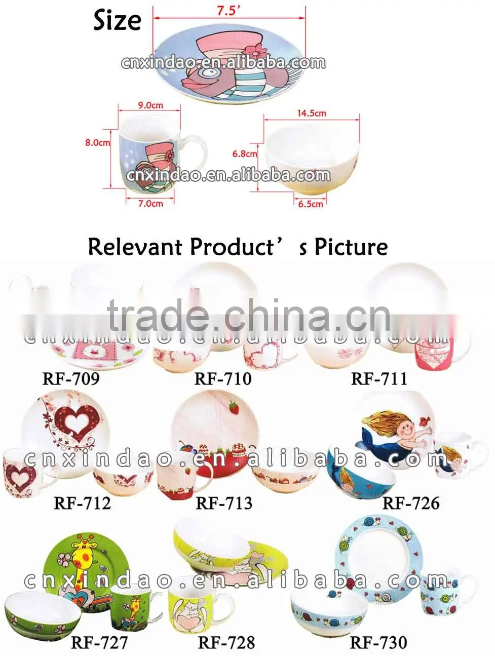 Promotional Cartoon Designed 3pcs Breakfast Set Fine Porcelain Dinner Set