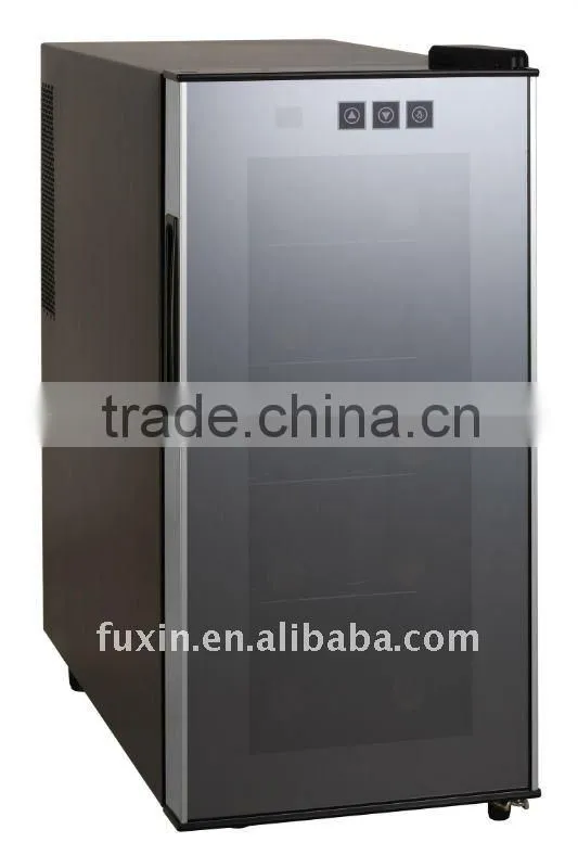 FUXIN:JC-26BLW .Thermoelectric wine cooler hold 10 bottles/Glass door wine cooler.Aluminum Trim Door Frame