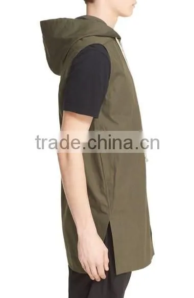 Wholesale Khaki Mens Hooded Sleeveless Canvas Jackets