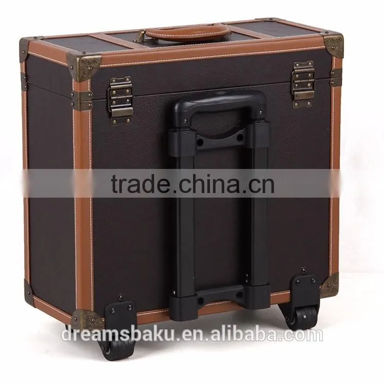 Professional make-up case, hair stylist cosmetic display case with trolley and many trays
