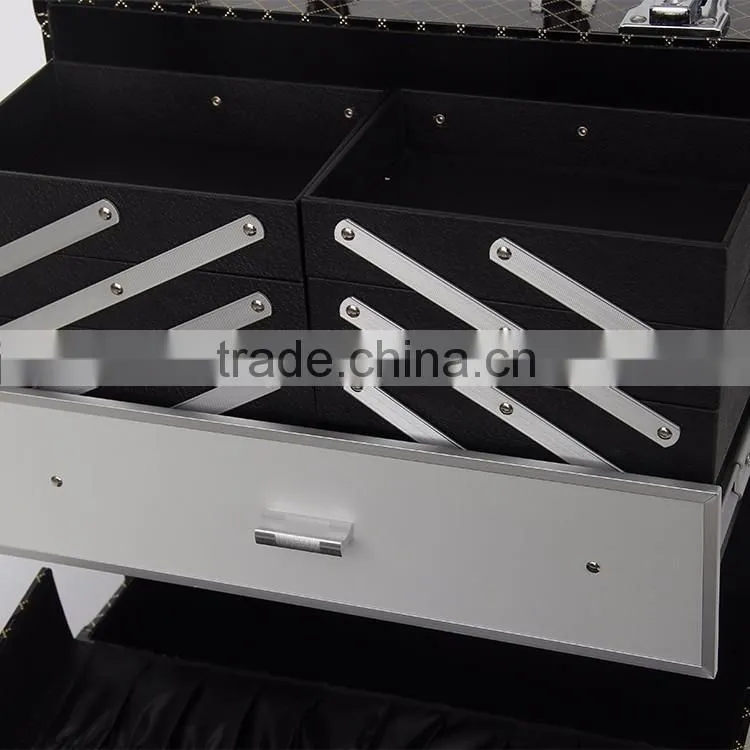 PVC cosmetic display case makeup case with trays