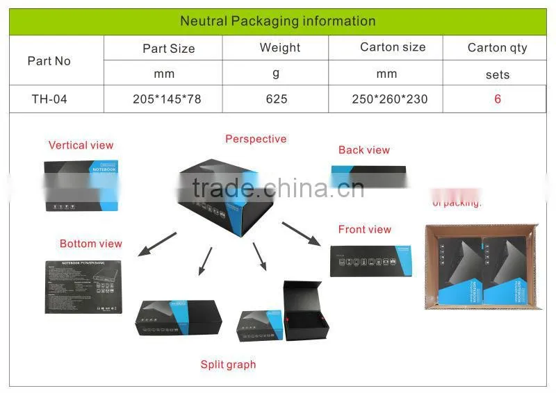 Aluminum 20000mAh laptop charger 20000mah for laptop
