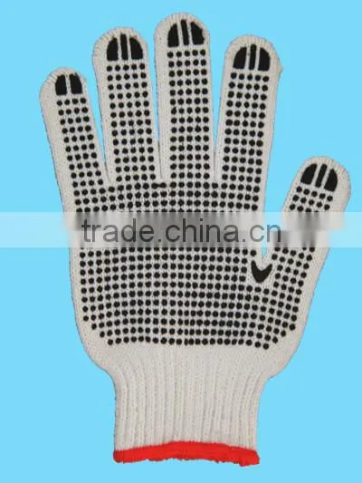 bleached white pvc dotted cotton glove