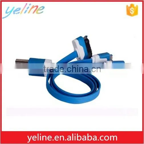 hottest selling colorful multi use 3 in 1 flat USB cable for mobile phone