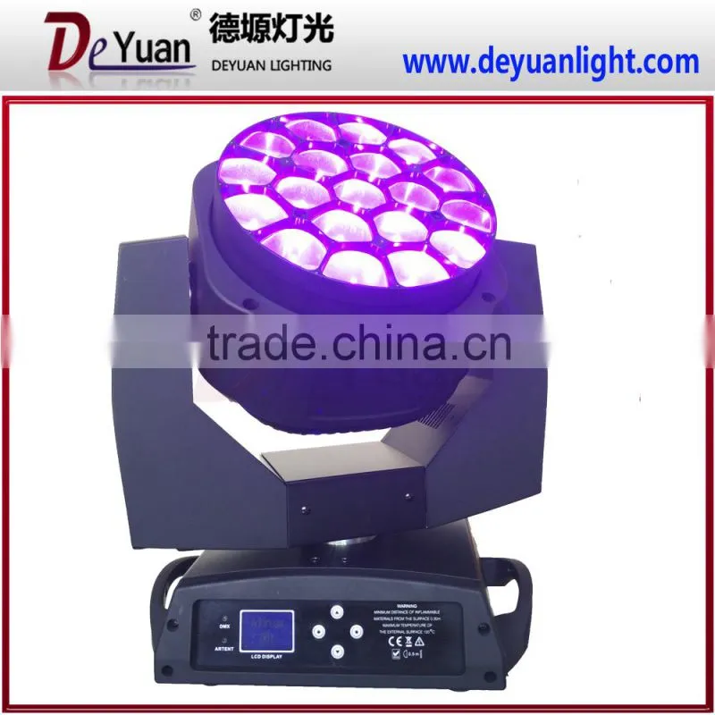 Cheap 19pcs bee eyes zoom sharpy moving head/ led rgbw colorful zoom stage light