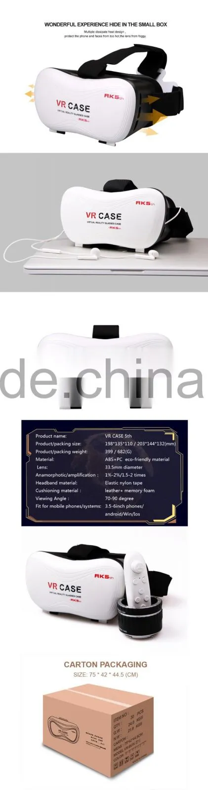 2016 High quality hot wholesale vr case 5th 3d virtual reality game glasses