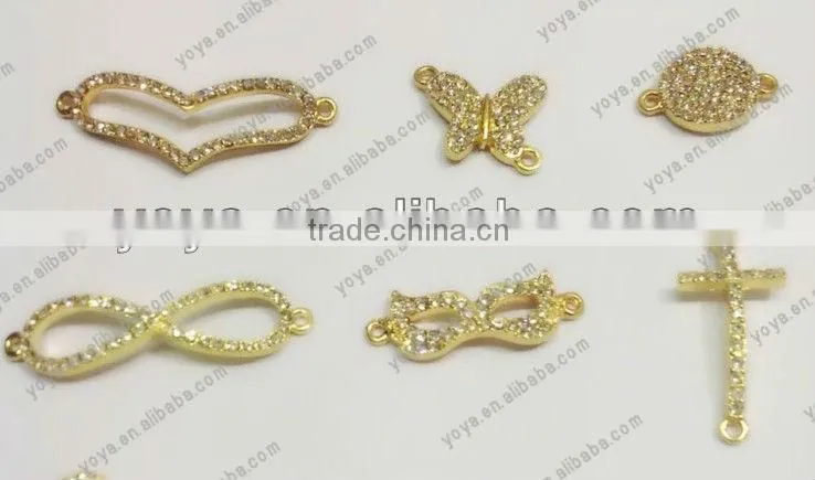 JF8512 Wholesale Rhinestone Crystal Pave Alloy Bow Charm connector For Bracelet