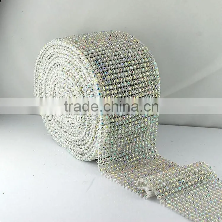 18 rows Hot- Sale AB rhinestone elastic ribbon trims net Banding, Elastic plastic mesh sheets wholesale