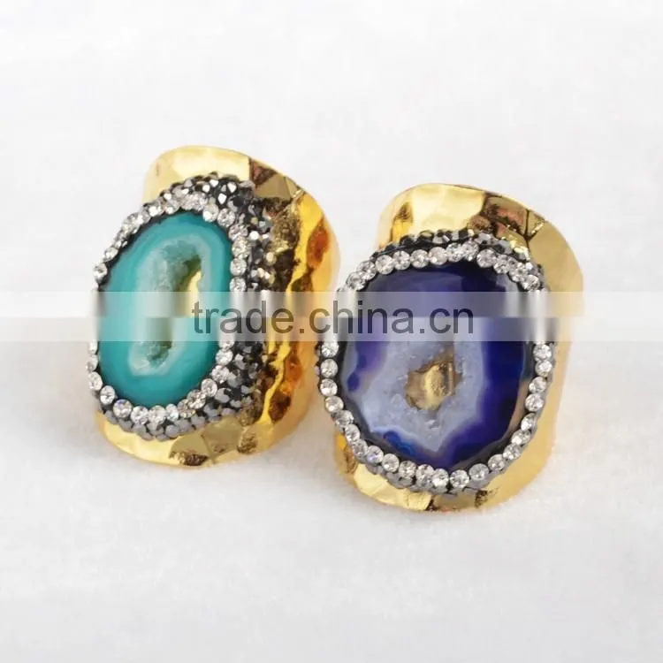 Wholesale Crystal Rhinestone Paved Gemstone Rings Adjustable Size oval shape gemstone rings