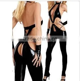 corset dress long leather rubber leotard/latex sleeveless sexy girls catsuit crotch 2 way zipper costumes women picture