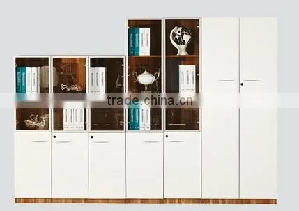 MDF modern style bookcase with glass doors model