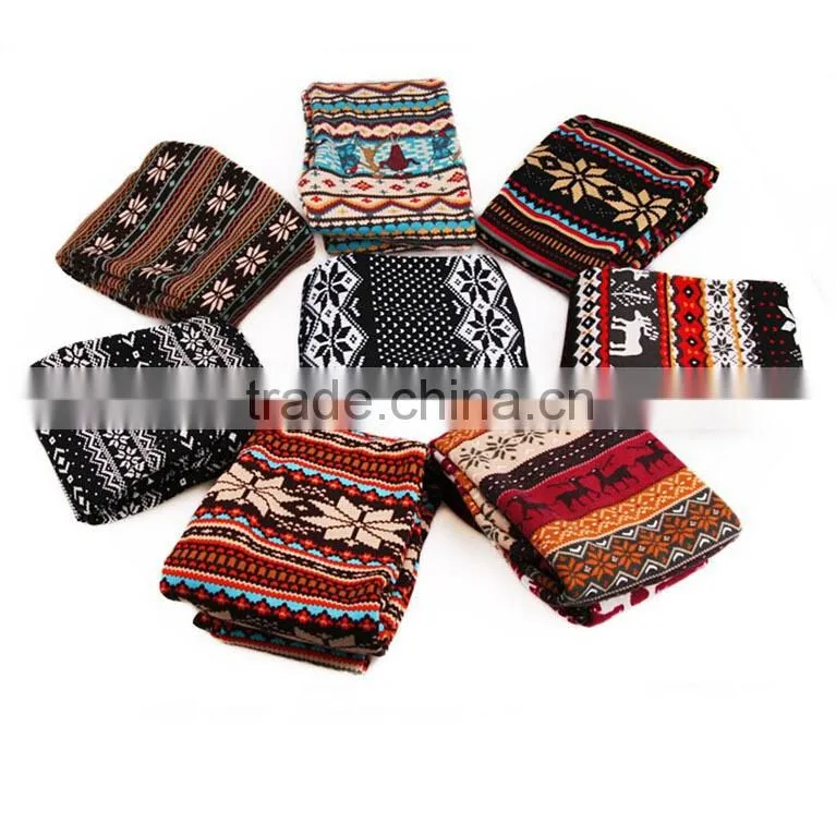 Red Black Nordic Leggings Snow flake Deer Print Fleece winter Christmas girl Leggings