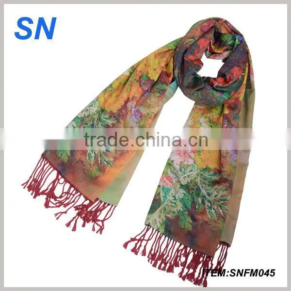 2014 fashion floral winter thick pashmina scarf for ladies